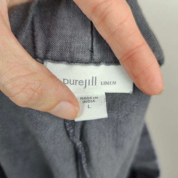 J Jill Linen Pants Women Large Gray Roll Cuff Pull On PureJill Lagenlook Casual - Picture 6 of 9